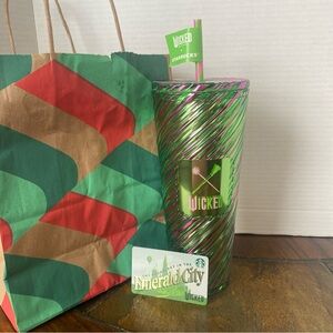 Starbucks Wicked Shiny Pink and Green Swirl 24oz. Tumbler & Empty Gift Card